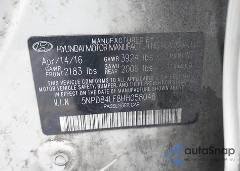 2017 Hyundai Elantra Se z USA, uszkodzony, nr VIN 5NPD84LF8HH058048